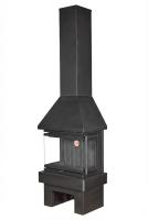 Камин ПРАГА три стекла NEW черный, шамот черный