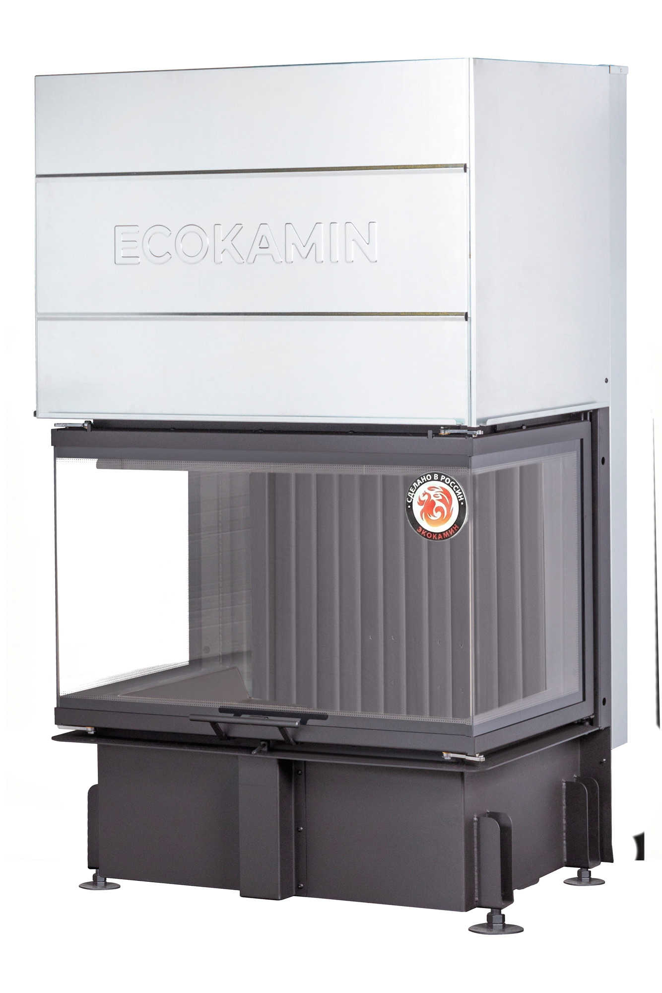 Каминная топка Экокамин ДЕЛЬТА 800 BV три стекла принтинг черный шамот вертикальная ламель