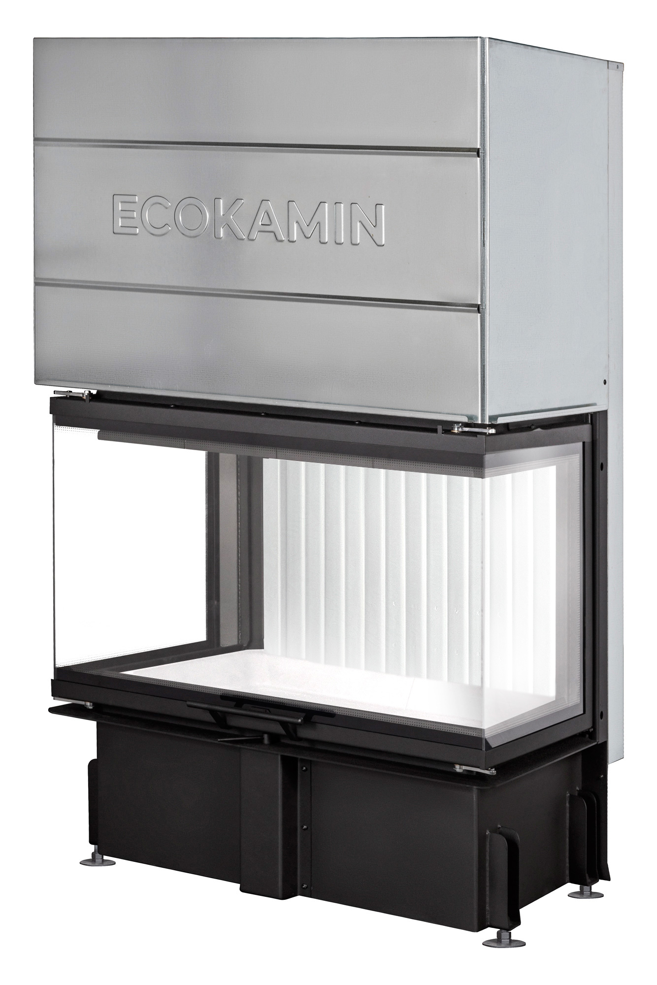 Каминная топка Экокамин ДЕЛЬТА 800PV три стекла принтинг подовое горение вертикальная ламель