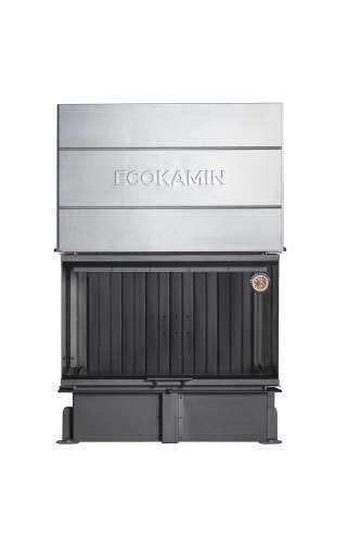 Каминная топка Экокамин ДЕЛЬТА 1000 BV три стекла принтинг черный шамот, вертикальная ламель